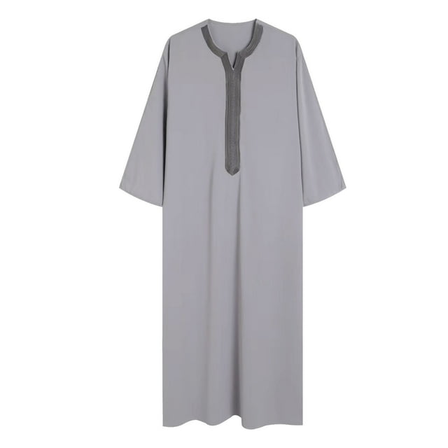 LOVZFMLL Jackets for Men's Muslim Robe Arab Middle Robe Long Style Long Sleeve Embroidered Standing Neck Long Shirt Fashion Casual Robe