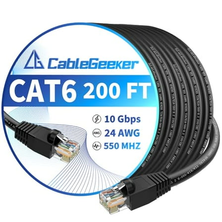 CableGeeker Cat 6 Ethernet Cable 250 ft, High Speed 10Gbps Internet Network