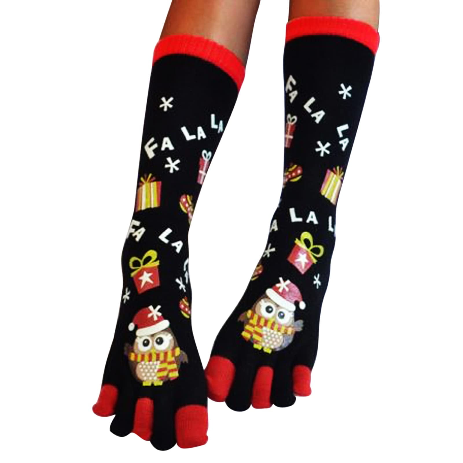 Christmas Toe Socks for Women Novelty Knee Highs Cotton 5 Toes Socks