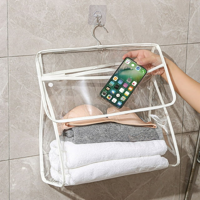TopLLC Transparent Hanging Bag Bathroom Clothes Storage Hanging Pocket Wall Hanging Dormitory Storage Tool Storage Rack