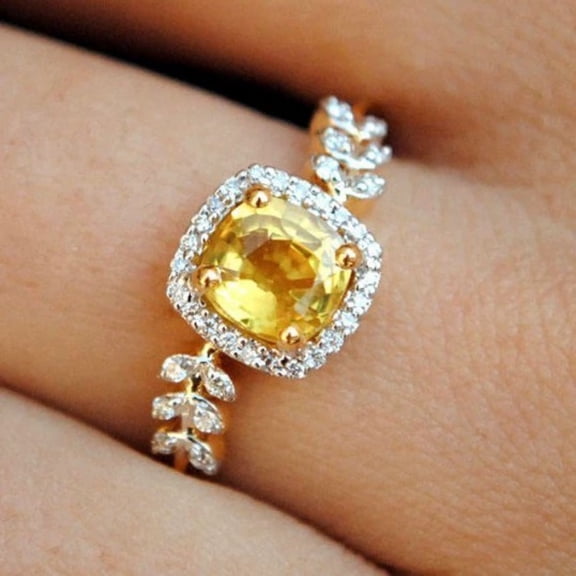 Exquisite Silver Color Square White Yellow Stone Leaf Rings Exquisite Engagement Jewelry Rings for Women