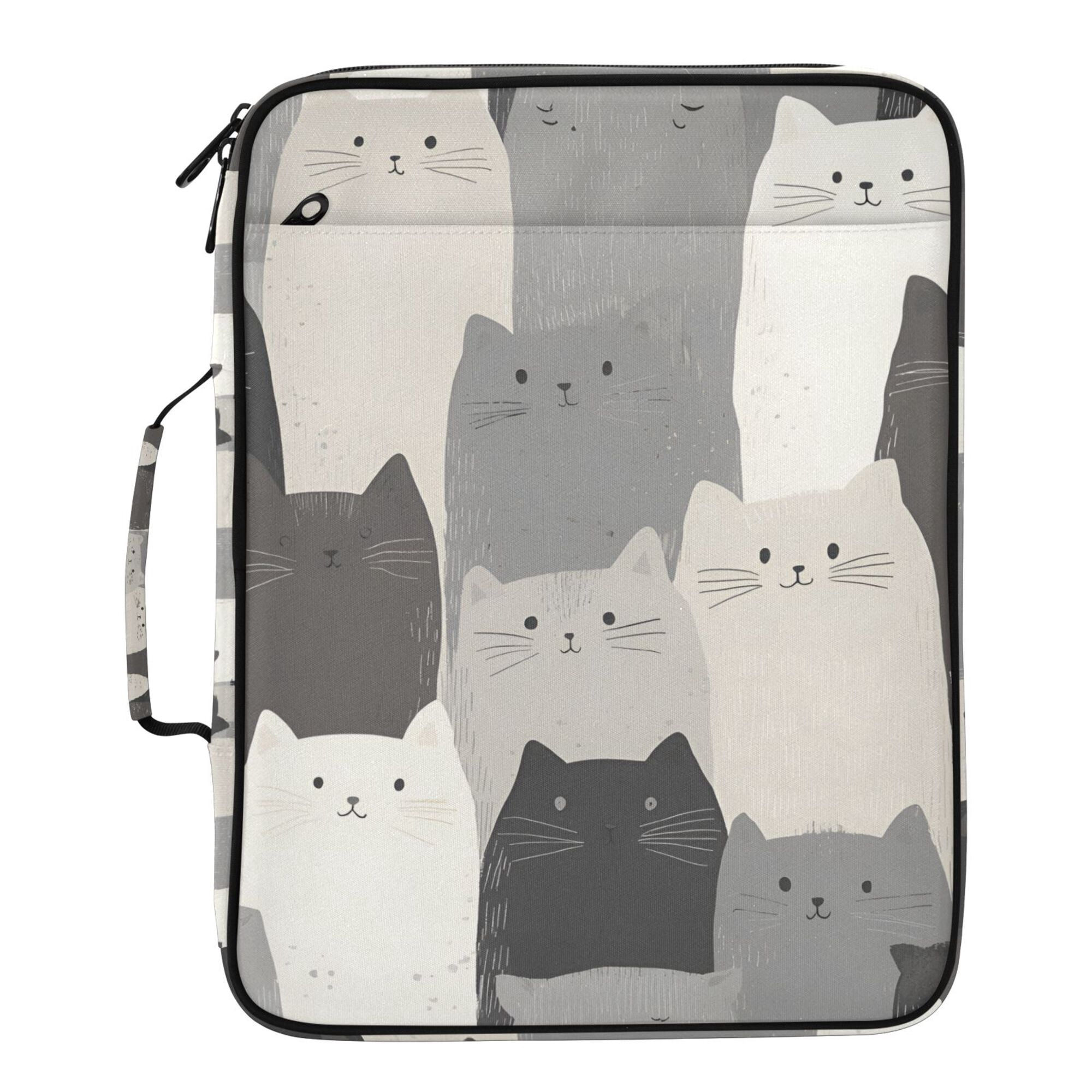 FORMRS Accordion File Folder A4 Size 7-Pocket Expanding Document Organizer Bag with 3 Ring Binder, Gray Cute Cats