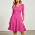 thumbnail image 4 of DeHolifer Women's Dress V-Neck Long Sleeve Solid Color Flowy Casual A-Line Dresses Hot Pink XL, 4 of 7