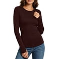 thumbnail image 3 of Solid Color Shirts For Women Women's Long-Sleeve Crew Neck Base Layer Top With Thumbholes Stretchy Fabric Wine L, 3 of 9