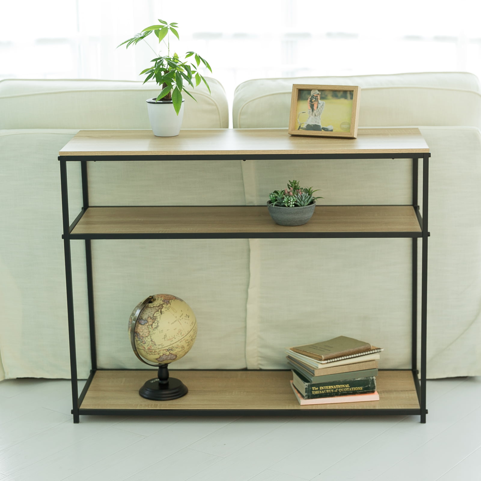 Black Metal Storage Shelves C-Hopetree Console Entry Table for Entryway Hallway Sofa
