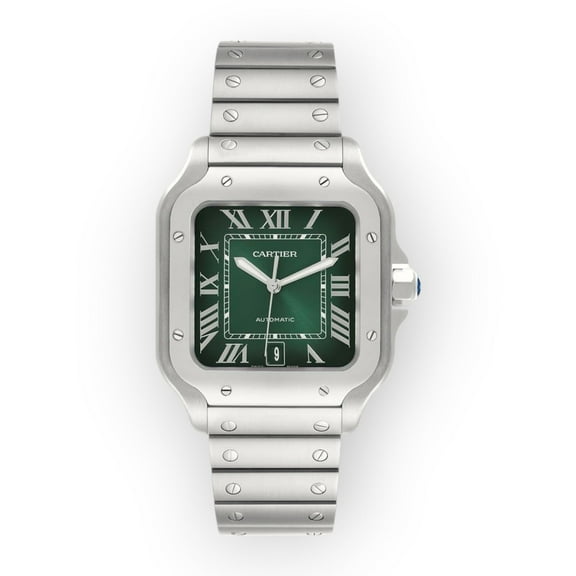 Pre-Owned Cartier Santos Large Green Dial Steel Mens Watch WSSA0062