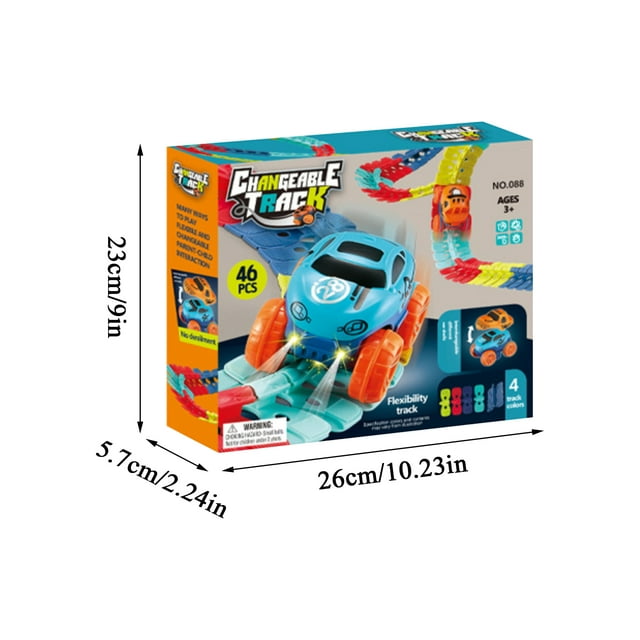 Kids Race Track Set, Anti-Gravity Flexible Track Toy with LED Light-Up Car, Interchangeable Car Shells & Multicolor Changeable Tracks, Gift for Children(46PCS,Battery Version)