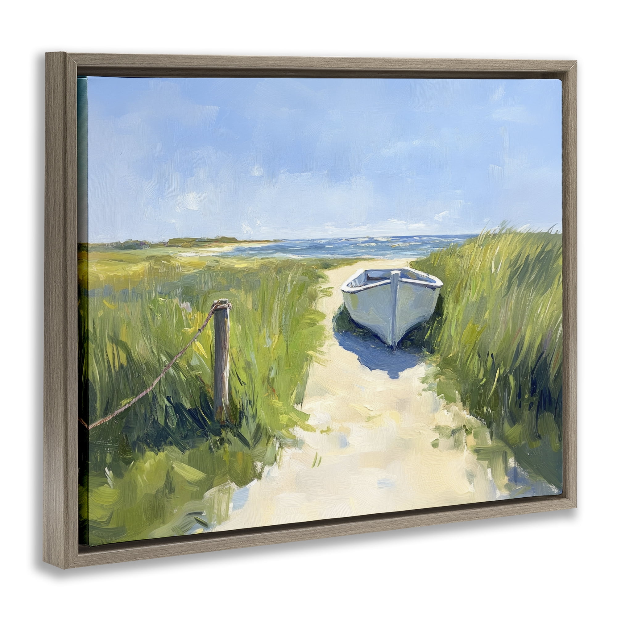 Stupell Industries Moored Boat on Path Brown Framed Floater Canvas Wall Art, design by Sisi and Seb