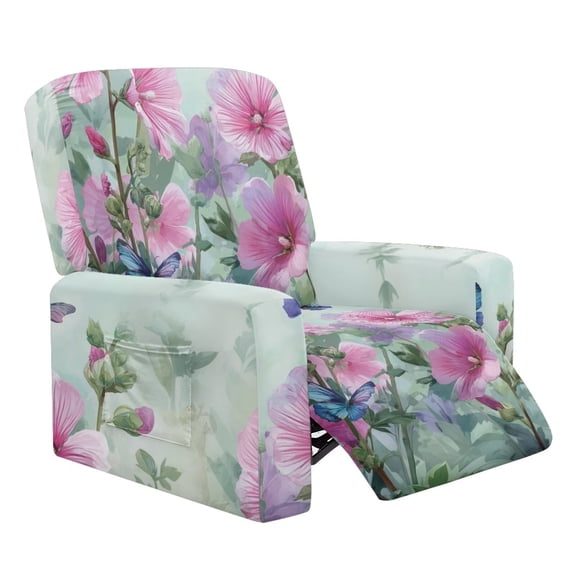 Chririnla Aesthetic Pink Floral Recliner Chair Cover Nonslip Recliner Cover Washable Recliner Slipcovers Fitted Standard Large Power Lift Recliner with Side Pocket(1 Seater)