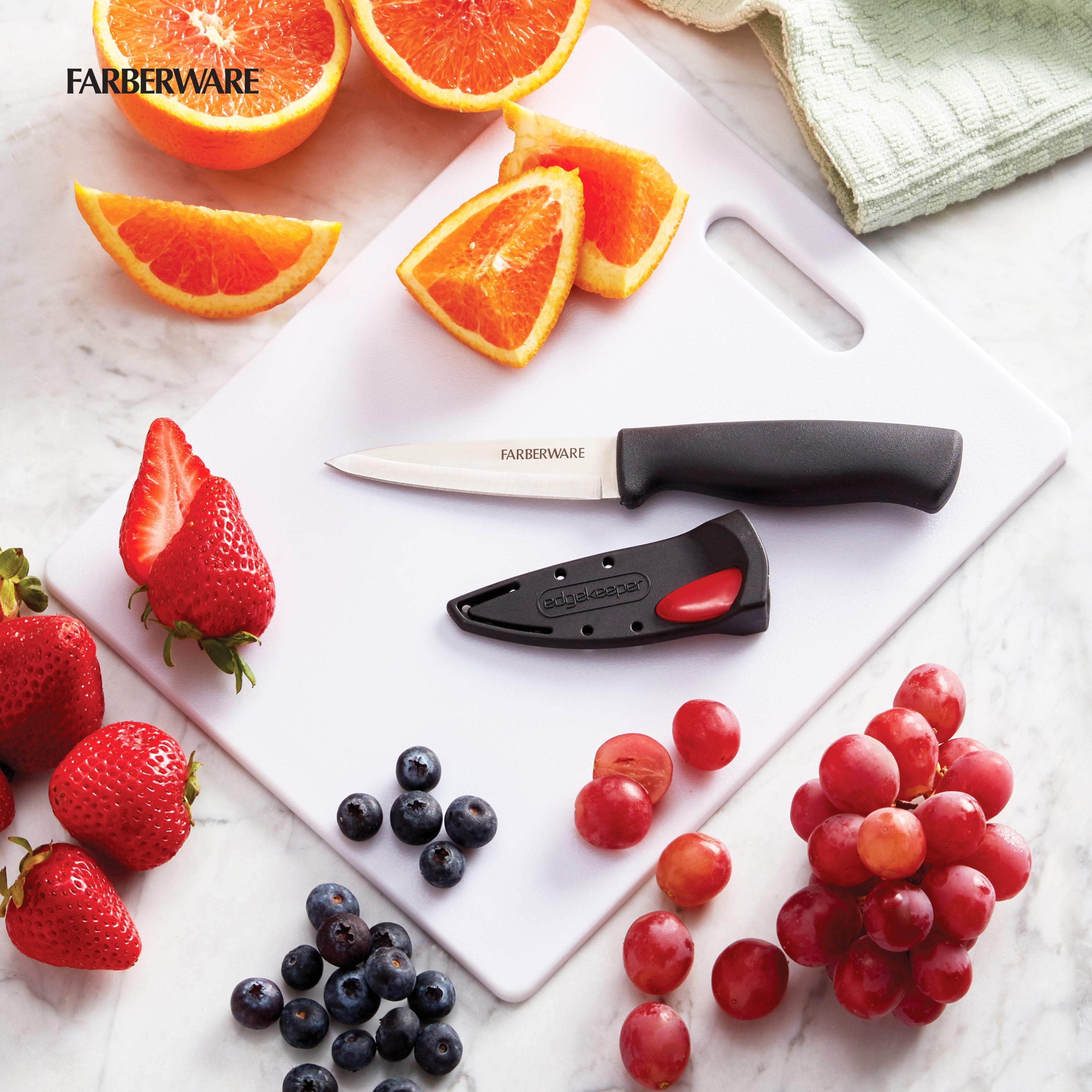 (2 pack) Farberware Edgekeeper 3.5 in Paring Knife with Black Self-Sharpening Sleeve and Handle