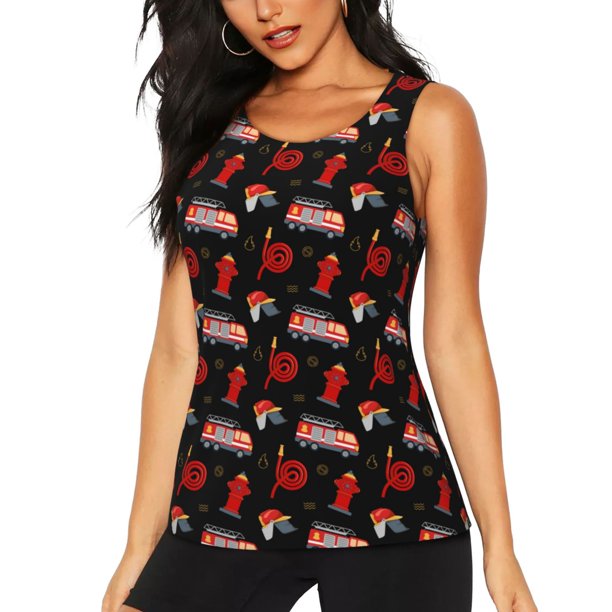 Balery Fire Fighting Camiseta sin mangas estampada ligera para mujer, tops de entrenamiento sin mangas, camisetas de yoga transpirables de secado rápido.-Medium