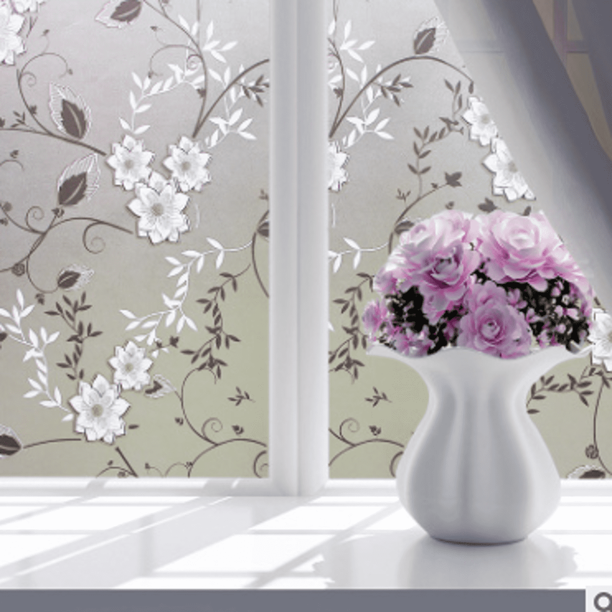 Static Cling Cover Stained Flower Window Film Glass Privacy Home Decor 45*100cm 