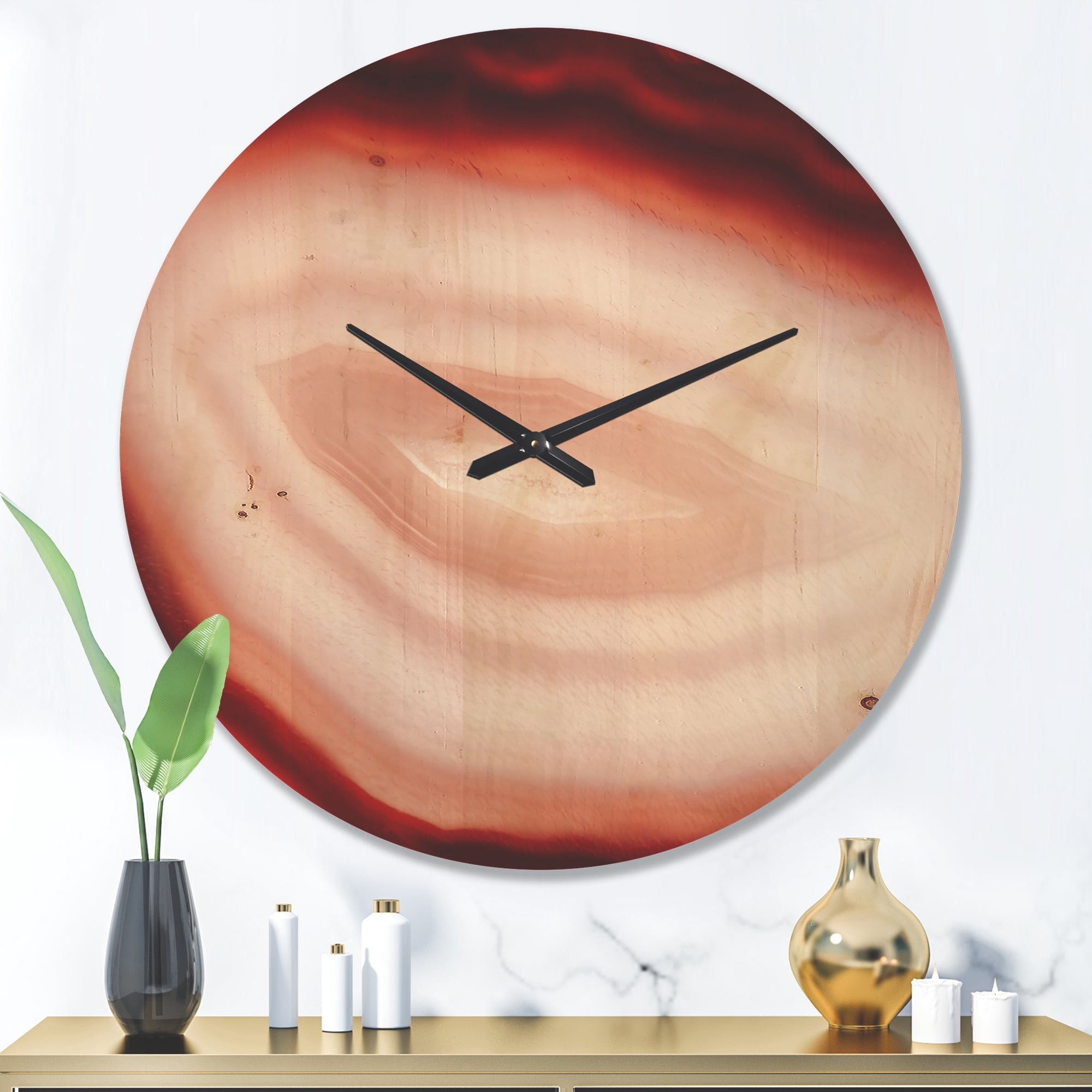 Designart 'Chalcedony Geological Crystal With Agate' Modern Wood Wall Clock