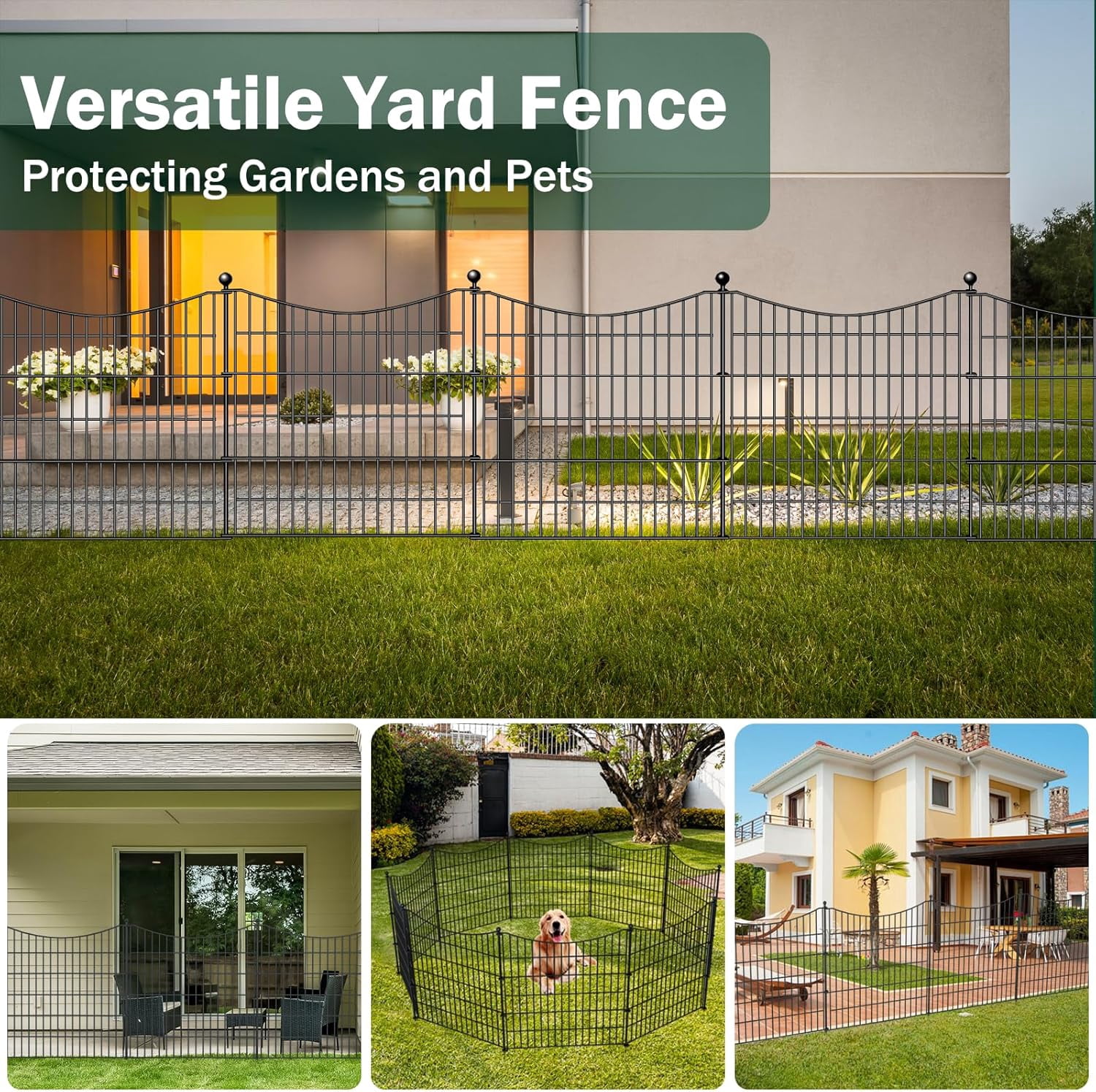5 Panels Decorative Garden Fence with Gate, 32 in(H) X 12 ft(L) No  Dog Fence Animal Barrier Outdoor for Yard