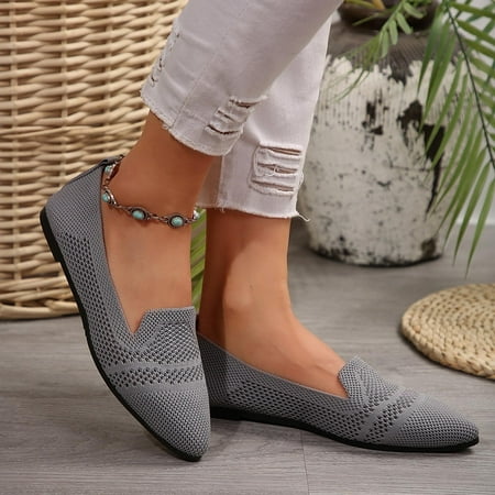 Women s Mesh Flats Shoes Pointed-Toe Dress Shoes for Women Black Flats Shoes Comfortable Memory Foam Flats Shoes Gray 9.5