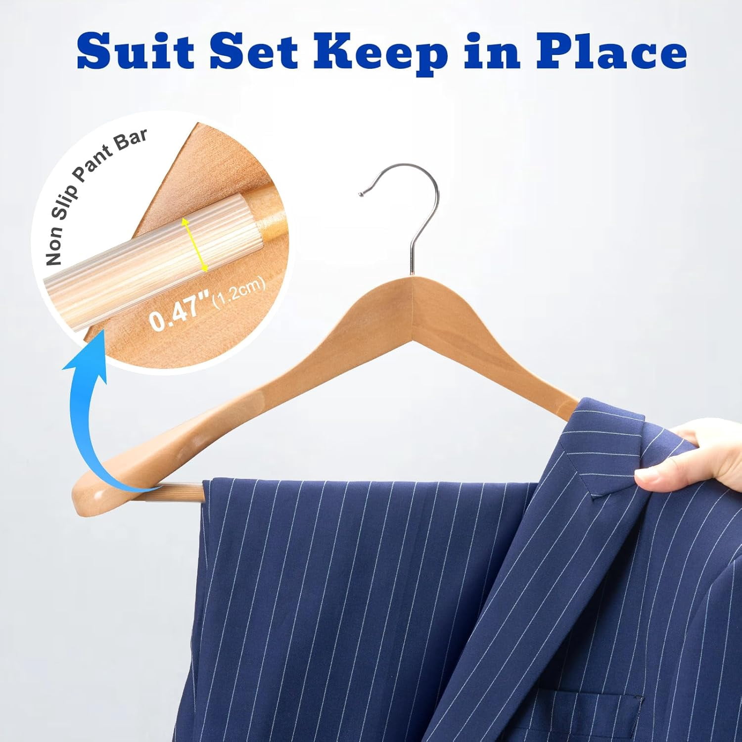 Solid Wood Wide Shoulder Hangers with Non-Slip Pants Bar, 360 °   Swivel Hook for Suits, Dresses, Jackets, and Heavy Clothes - 6 Pack (Walnut Finish)