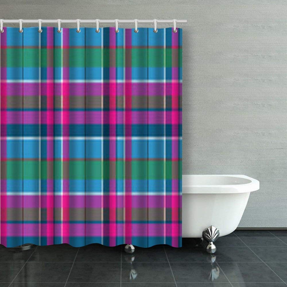 BPBOP Fabric Textile Blue Pink Green Check Clan Plaid Shower Curtains