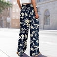 thumbnail image 7 of WTOBBY Women's Summer Boho Floral Print Wide Leg Palazzo Pants Featuring High Waist Elastic Drawstring and Pockets for Comfortable Lightweight Style ,Dark Blue XL, 7 of 7