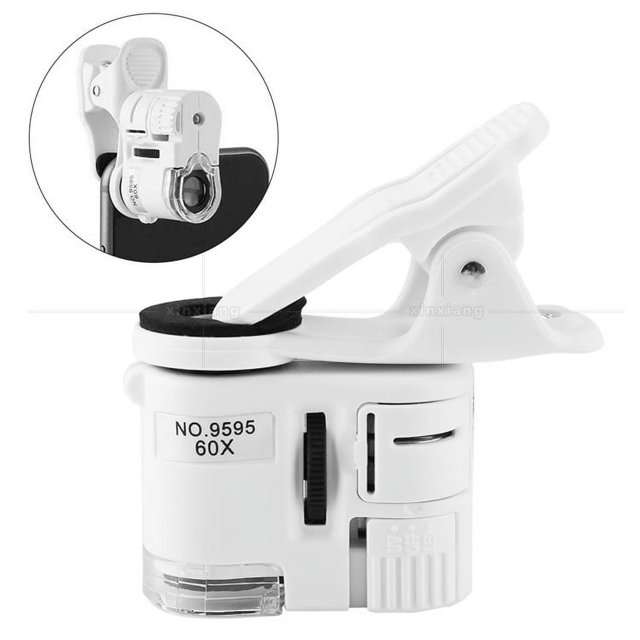60 veces clip para teléfono móvil LED detector de dinero luz foto lupa portátil joyería antigua microscopio óptico
