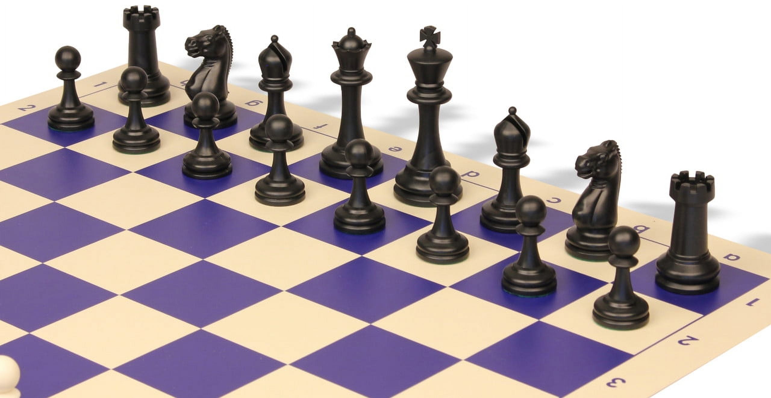 Master Series Easy-Carry Plastic Chess Set Black & Ivory Pieces with Vinyl Rollup Board - Blue