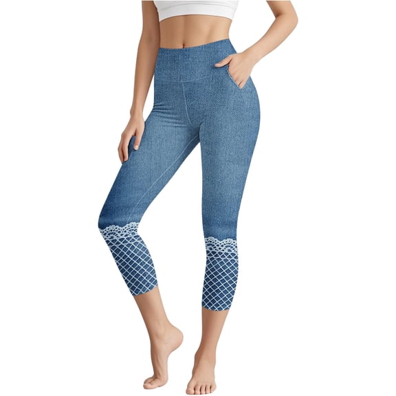 Women Print Capri Legging Buttery Soft Stretch High Waisted Yoga Leggings for Gym Workout Summer Slim Capris Pant with Pocket Fashion Casual Athletic Cropped Pants