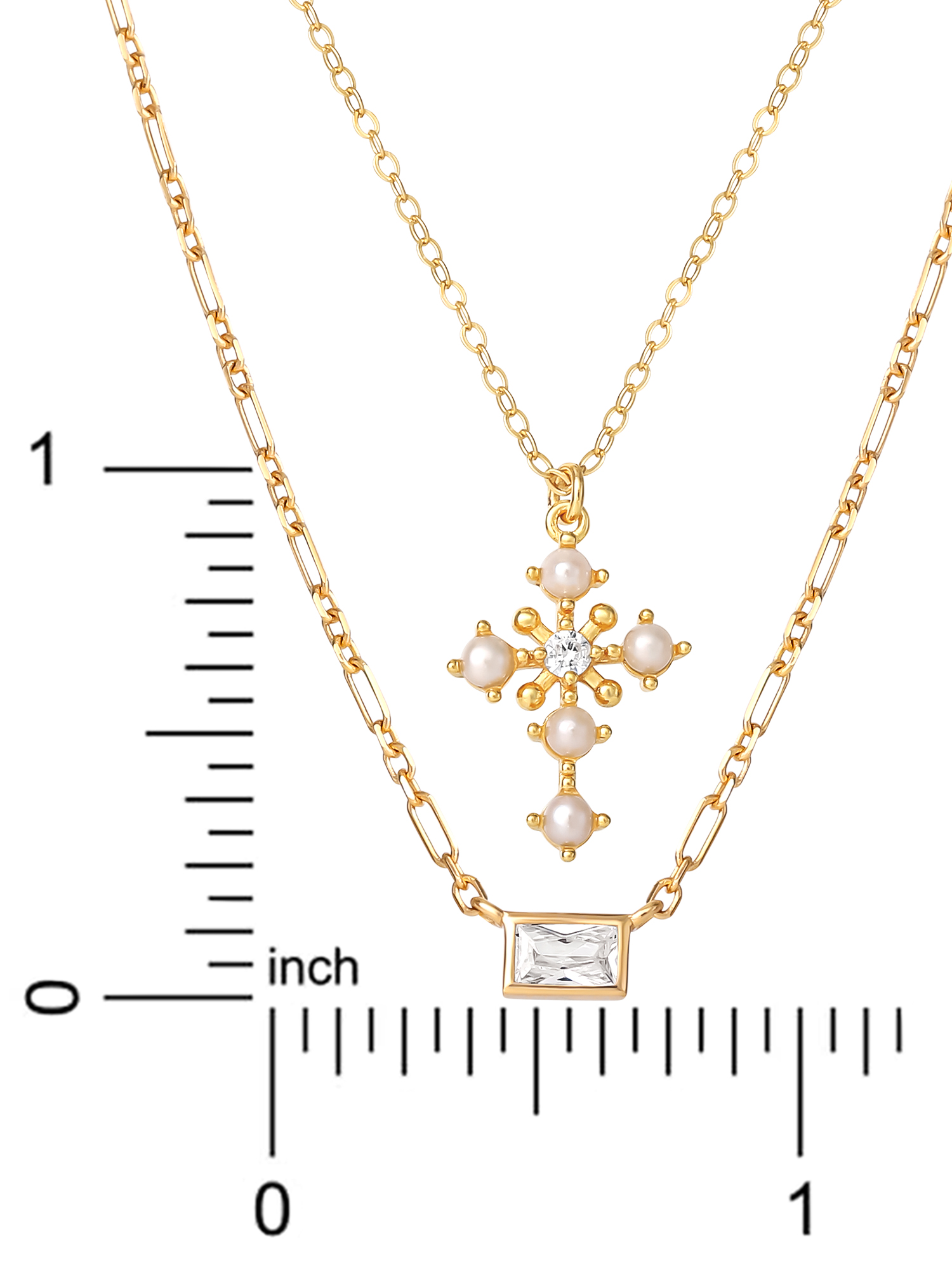JS Jessica Simpson Gold Plated Sterling Silver CZ and Pearl Cross Layering Necklace Set