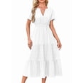 thumbnail image 3 of Womens Summer Casual Midi Maxi Dresses Light-Weight Short Sleeve V Neck Elastic Waist Boho Beach Dress Pockets White S, 3 of 8