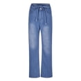 thumbnail image 4 of Jeans Rétro Taille Haute à Cordon Printemps Été Jambe Grand Droite Pantalon en Denim pour Femmes Bleu m, 4 of 9