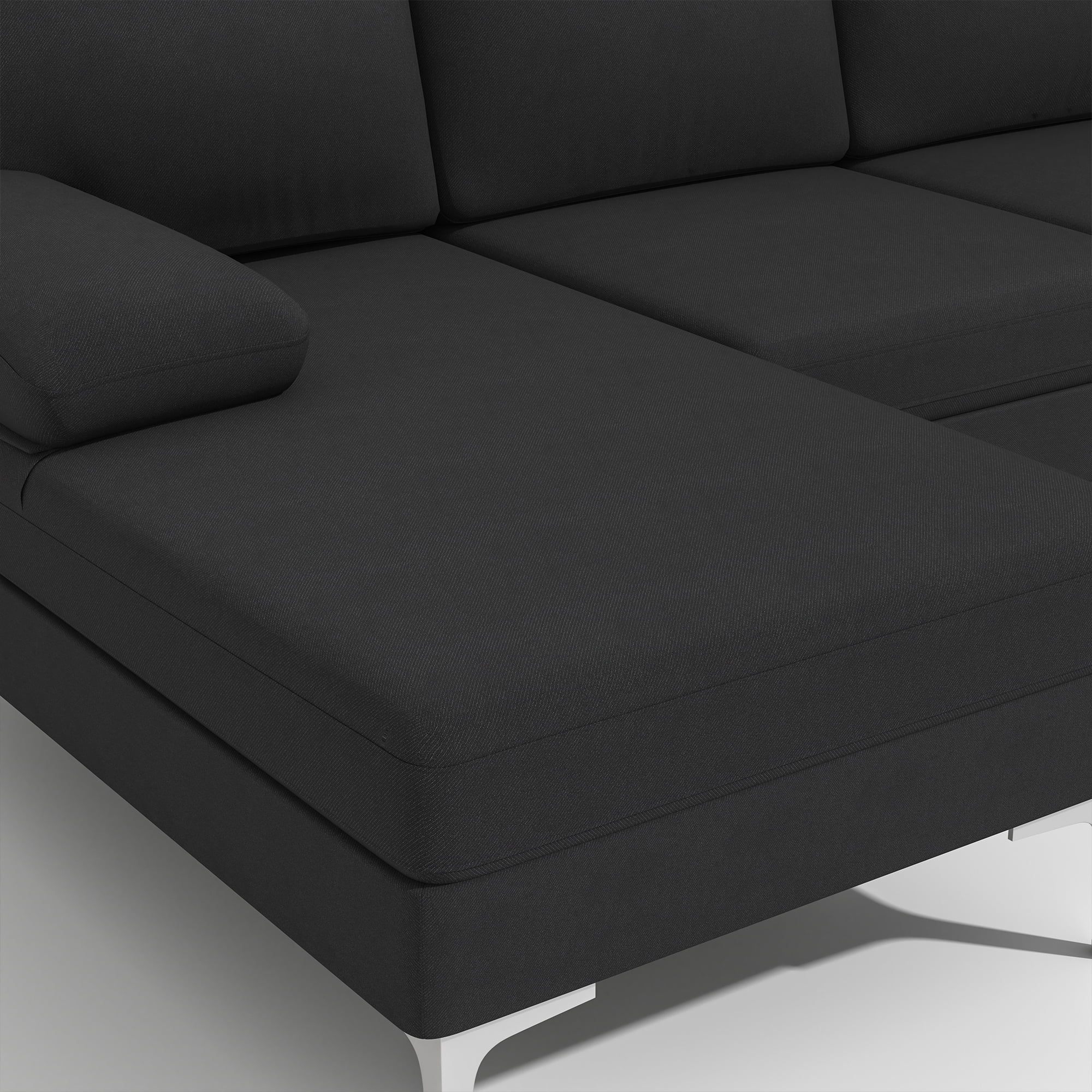 Kadyn U-Shaped Fabric with Two Imperial Concubine Iron Feet 4 Seats Indoor Modular Sofa, Sofa Couch for Living Room, Black