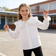 thumbnail image 5 of ITSAME T-Shirt for Girls, Lightweight Ruffled Long Sleeve School Uniform Casual Stylish Button Down Shirts White 13T, 5 of 7