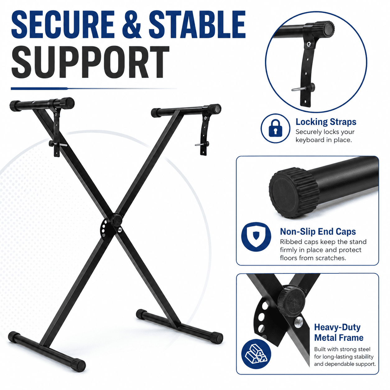 Kabuer Adjustable Single-X Piano Keyboard Stand with Locking Straps for Piano Accessory, Metal