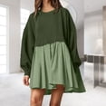 thumbnail image 1 of Robe à Col Rond Froncée pour Femmes Pull Décontracté Quotidien pour les Trajets (Vert Armée S), 1 of 9