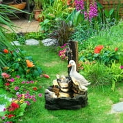 JeashCHAT Animal Garden Statue, Resin Duck Family Patio Fountain, 3 Tiered Waterfall Fountain Creative Resin Outdoor Sculpture Decoration for Garden Yard
