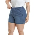thumbnail image 4 of HDE Women's Plus Size Jean Shorts High Waisted Pull On Shorts Blue 14, 4 of 6