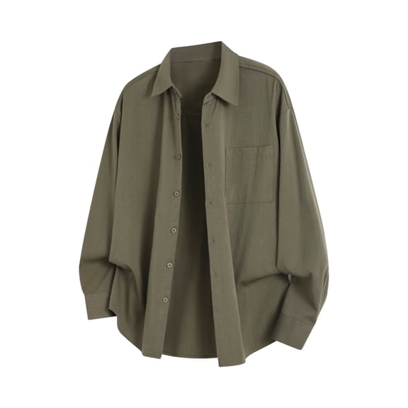 JUUYY Men's Shirts Casual Solid Color Long Sleeve Shirts Button Down Loose Fit Lapel Collar Pocket Lightweight Shirts Jacket Tops Dark Green XL