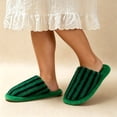 thumbnail image 3 of Iyufng Womens Striped Fuzzy Plush Close Toe Slippers Soft Warm Cozy Slip on Indoor House Slides, 3 of 6