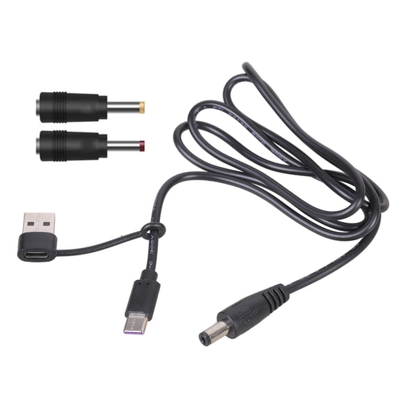 12V Power Supply USB C Input Cord to DC5.5x2.1mm with Multiple Adapter Tips for Electronics