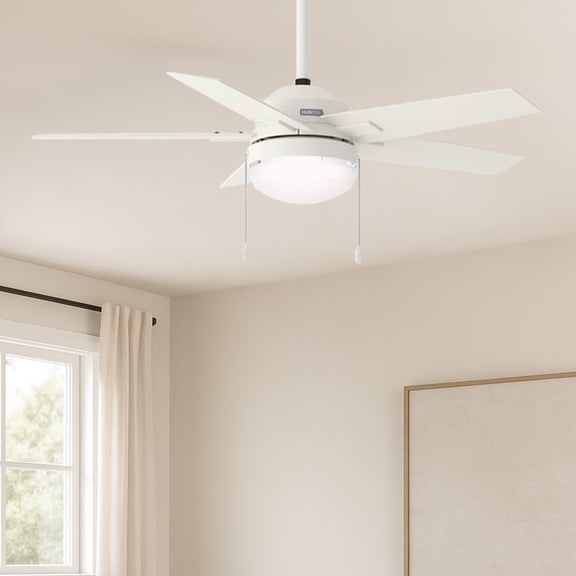 Restored Hunter Fan 44 inch Casual Fresh White Indoor Ceiling Fan with LED Light and Pull Chain, Holiday Gift for Bedroom, Living Room/Family Room, Dining Room, Kitchen, Office (Refurbished)