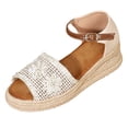 thumbnail image 3 of Rokment Womens Straw Crochet Woven Espadrilles Platform Dress Sandals Bohemian Beach Casual Peep Toe Ankle Strap Wedge Chunky High Heels Dressy Shoes for Travel Vocation Summer White Size 8.5, 3 of 4