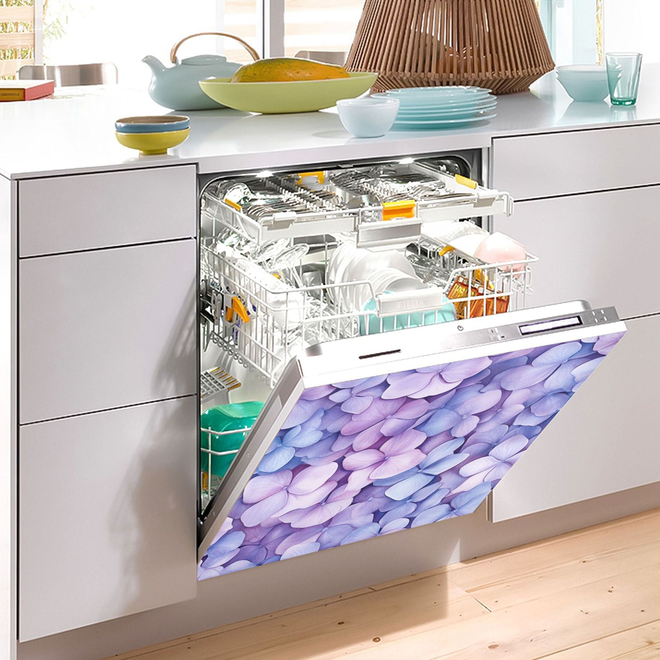 Dishwasher Magnetic Sticker 23x26 Inch Refrigerator Magnetic Sticker Washing Machine Magnetic Sticker Kitchen Panel Magnetic Sticker Home Decor Purple Hydrangea Petals