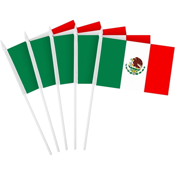 G128 Small Flag on Sticks, 4x6 In, Mini Mexico Handheld Printed 150D Polyesters Sports, 250th Anniversary, 12 Pack