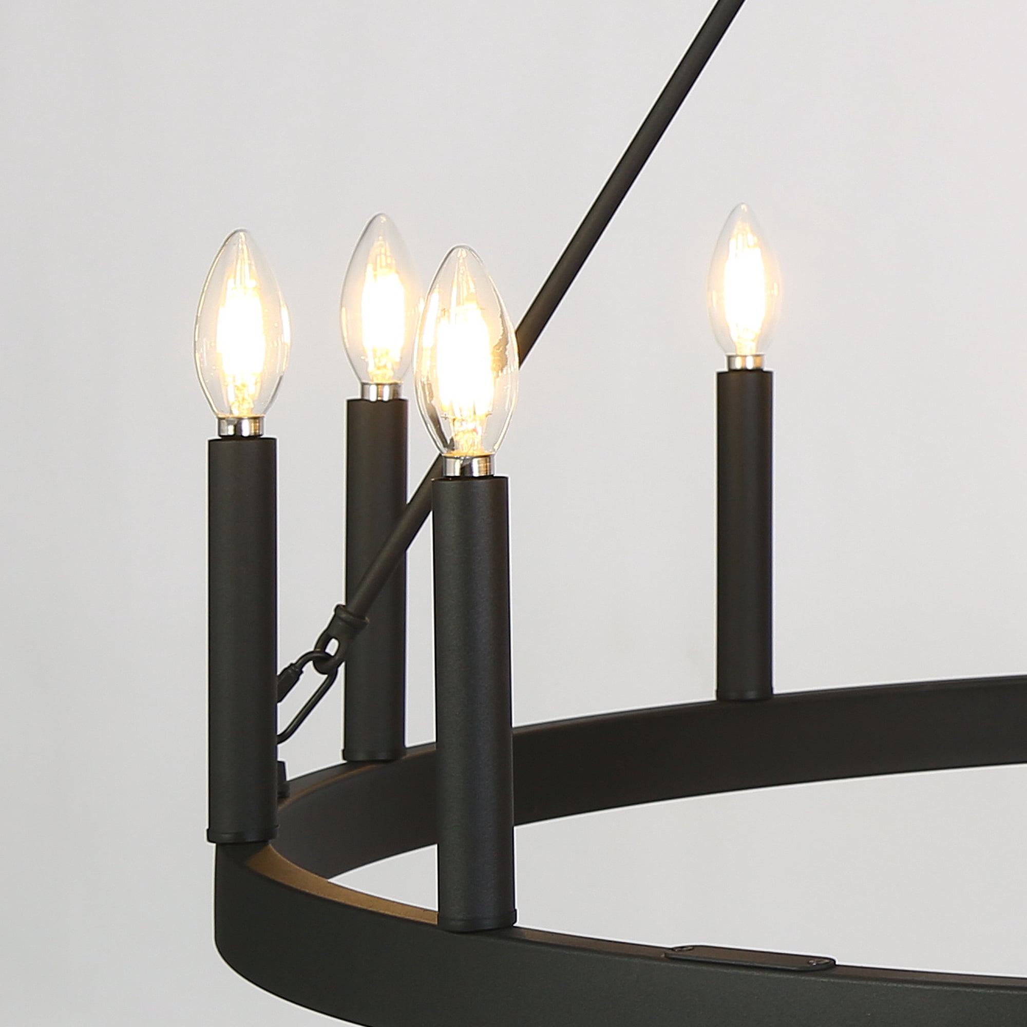 LNC Oversized 12-Light Matte Black Candle Chandelier, 39.4” Modern Round Design
