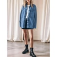thumbnail image 4 of Womens Oversized Jean Jacket Casual Button Up Denim Overshirt Trendy Long Sleeve Denim Jacket Coat Dark Blue XL, 4 of 6