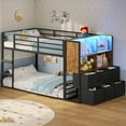 thumbnail image 2 of Bunk Bed Twin Over Twin with 6 Large Fabric Drawers,4 Wooden Storage Bookshelf, Metal Bunk Bed Low Loft Bed with LED Lights,Safety Ladder,Guardrail, Space Saving,Brown, 2 of 13