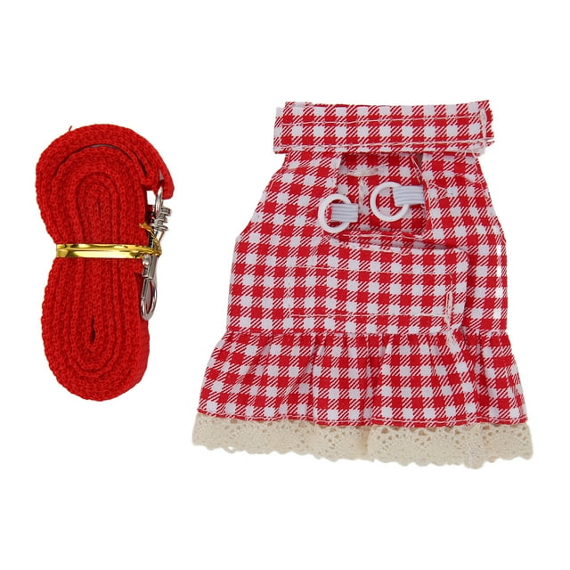 Arnés y correa para conejos, ajustable, suave y cómodo, con cuerda de tracción para paseos diarios de animales pequeños, talla S, color rojo a cuadros