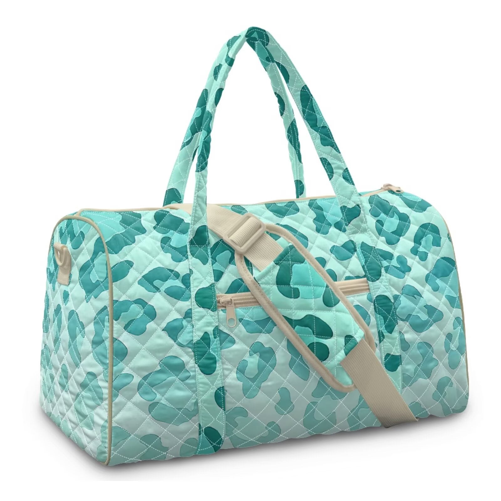Xixirimido Travel Duffle Bags Quilted Weekender Overnight Bags for Women Men Hospital Bag for Women Labor Delivery Multi-pocket, Teal Leopard