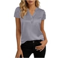 thumbnail image 2 of Tqcoqu Womens Satin Blouse for Women Business Work Tops Casual Cap Sleeve V Neck Button Down Shirts,Gray,Women's S-XXL, 2 of 6
