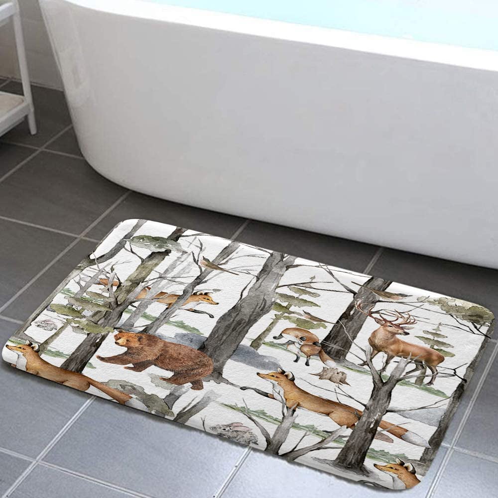 Rustic Forest Lodge Cabin Bath Rugs for Bathroom, Farmhouse Tree