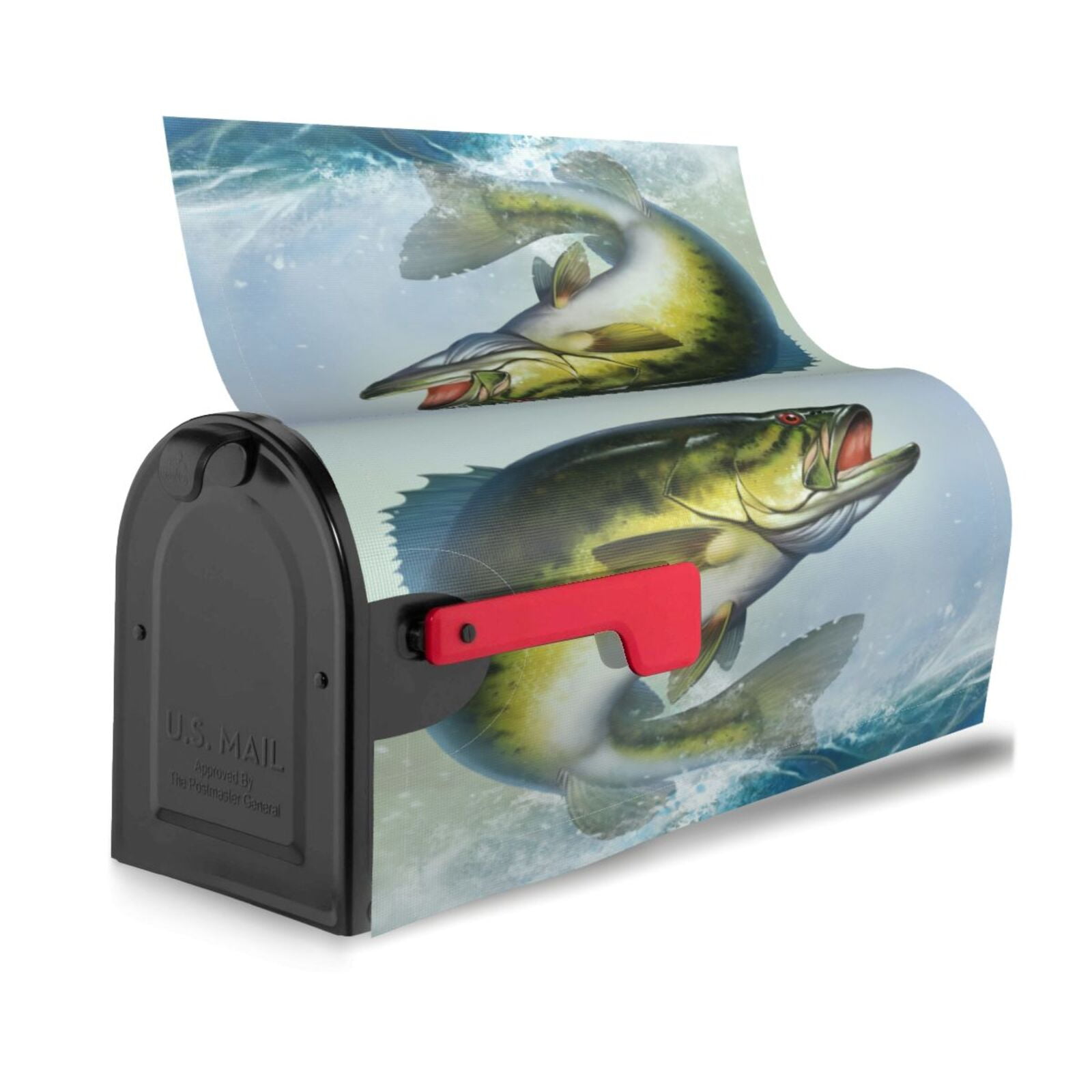 Xecao Largemouth Bass jumps out of water for Mailbox Cover with Magnetic Strips, Waterproof and Sunscreen, Adds a Decorative Touch to Your Garden Yard-21x18 in