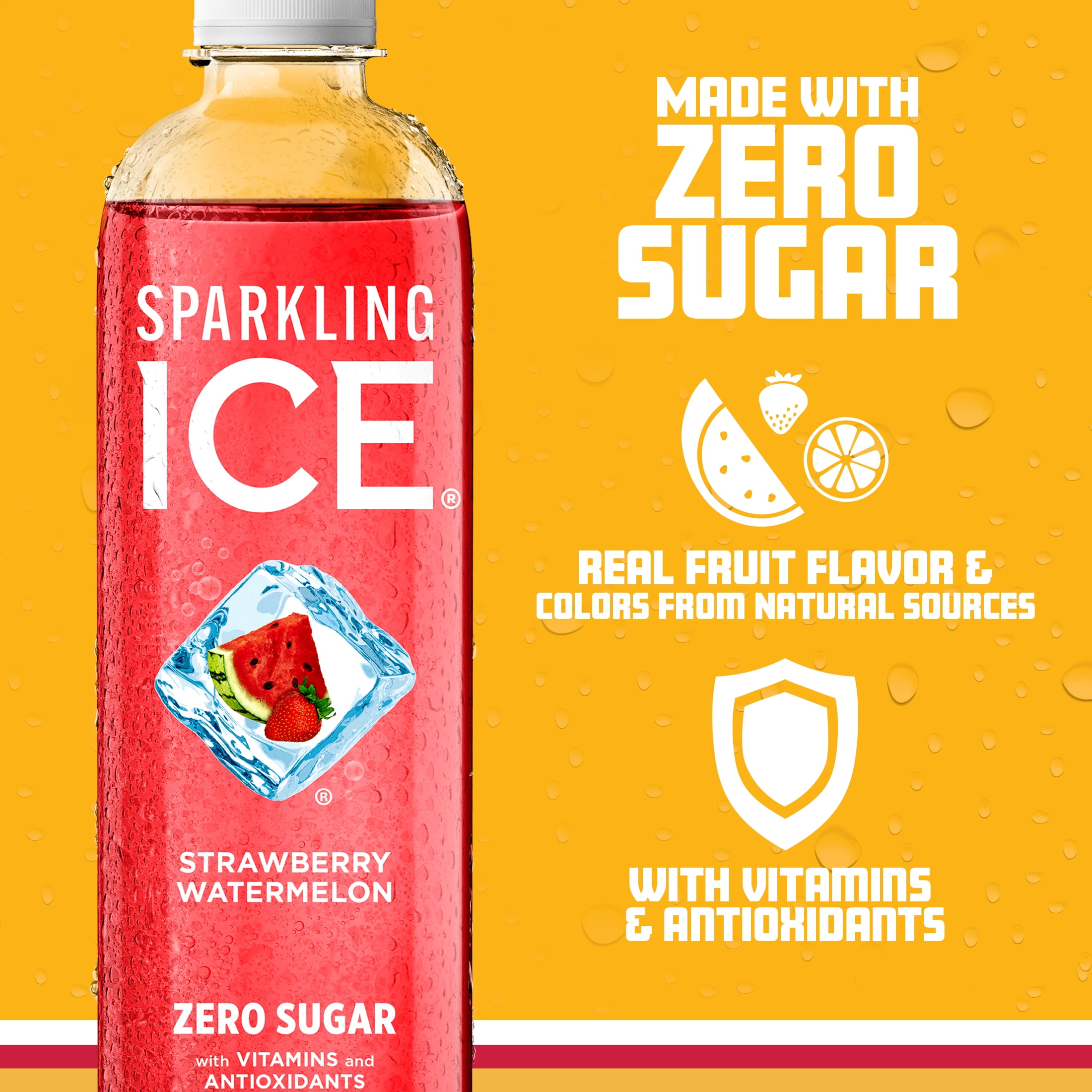 Sparkling Ice, Strawberry Watermelon Sparkling Water, 17 fl oz Bottles (Pack of 12)